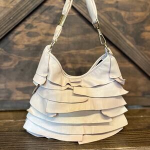 SAINT LAURENT Saint Tropez Blush Chevre Leather Ruffle Bag